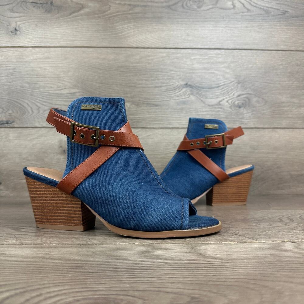 Extreme by Eddie Marc LALA Women's 10 Cut-Out Jean Booties 3" Heel Belt Strap